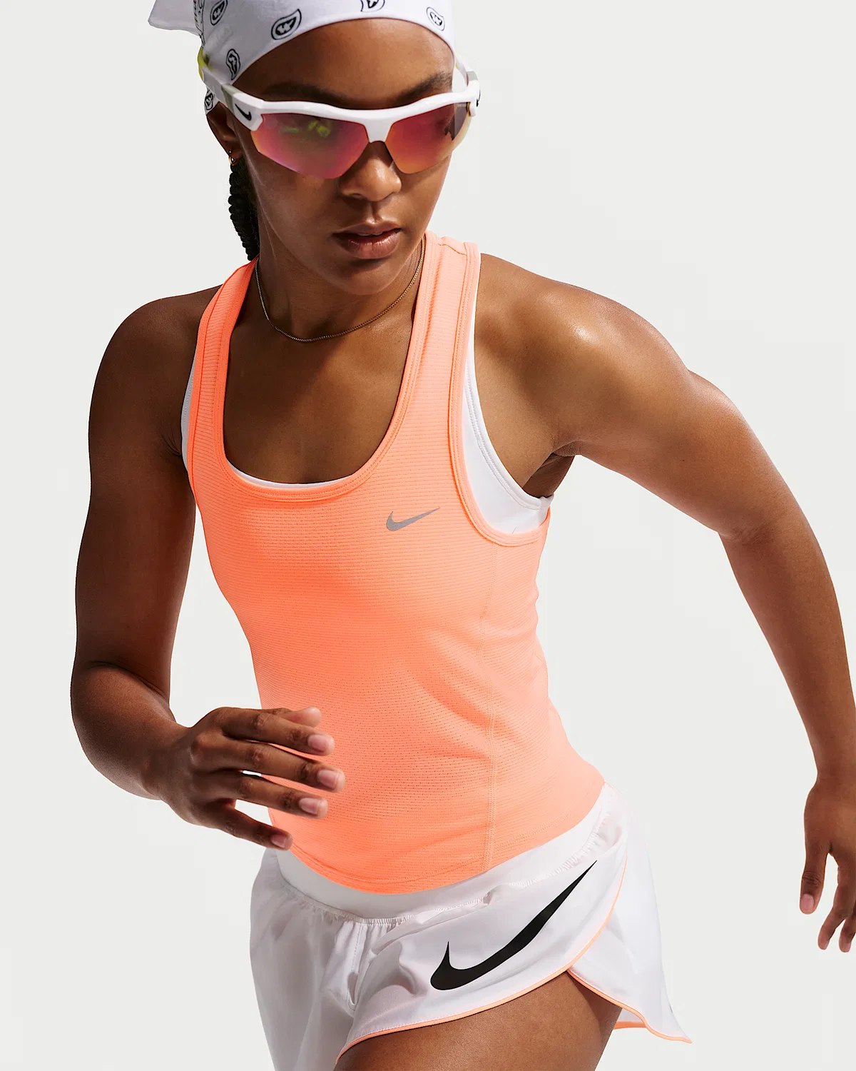 Женский топ Nike Tempo Dri-FIT из сетки с укороченным кроем, Orange Pulse/Photon Dust/White