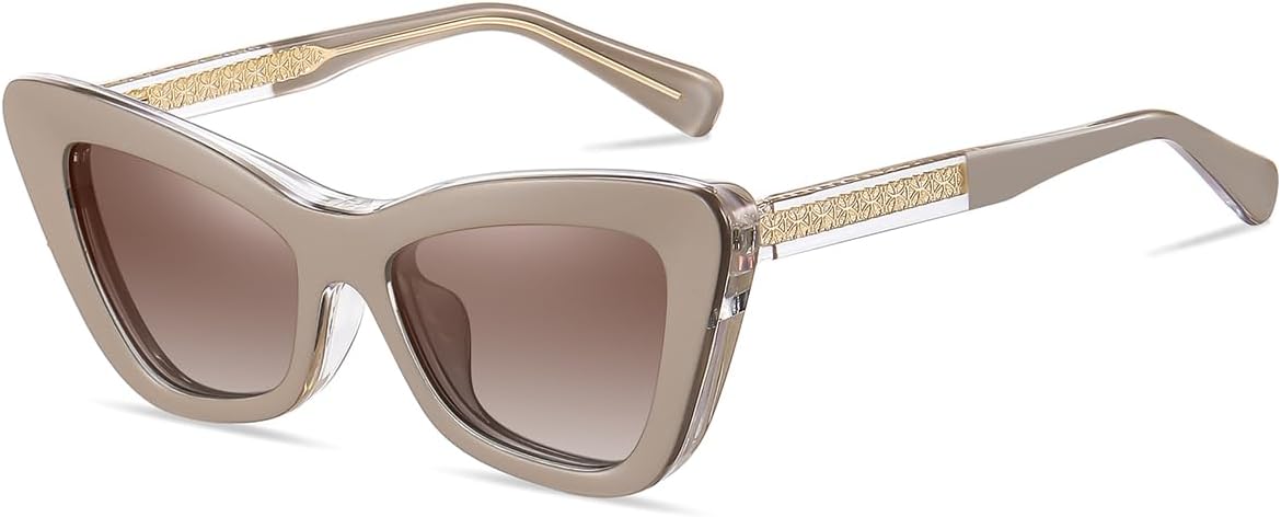 

Женские поляризованные солнцезащитные очки с магнитным креплением, заушники из ацетата Tr90 UV400, модные очки «кошачий глаз» с толстыми дужками weiyuchen, Khaki With Brown