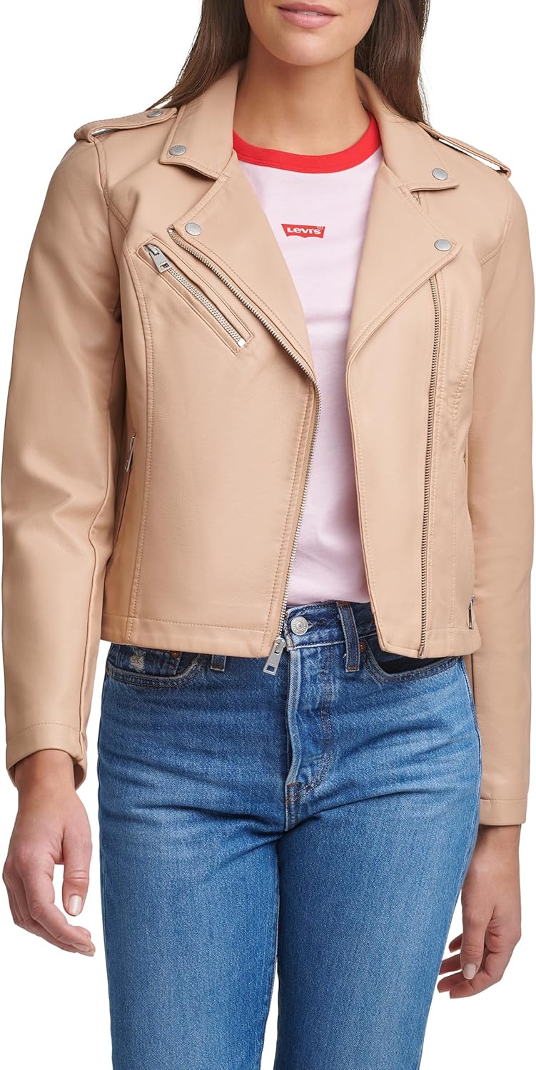 

Женская классическая байкерская куртка Levi's из искусственной кожи (стандартного и большого размера), Biscotti Beige