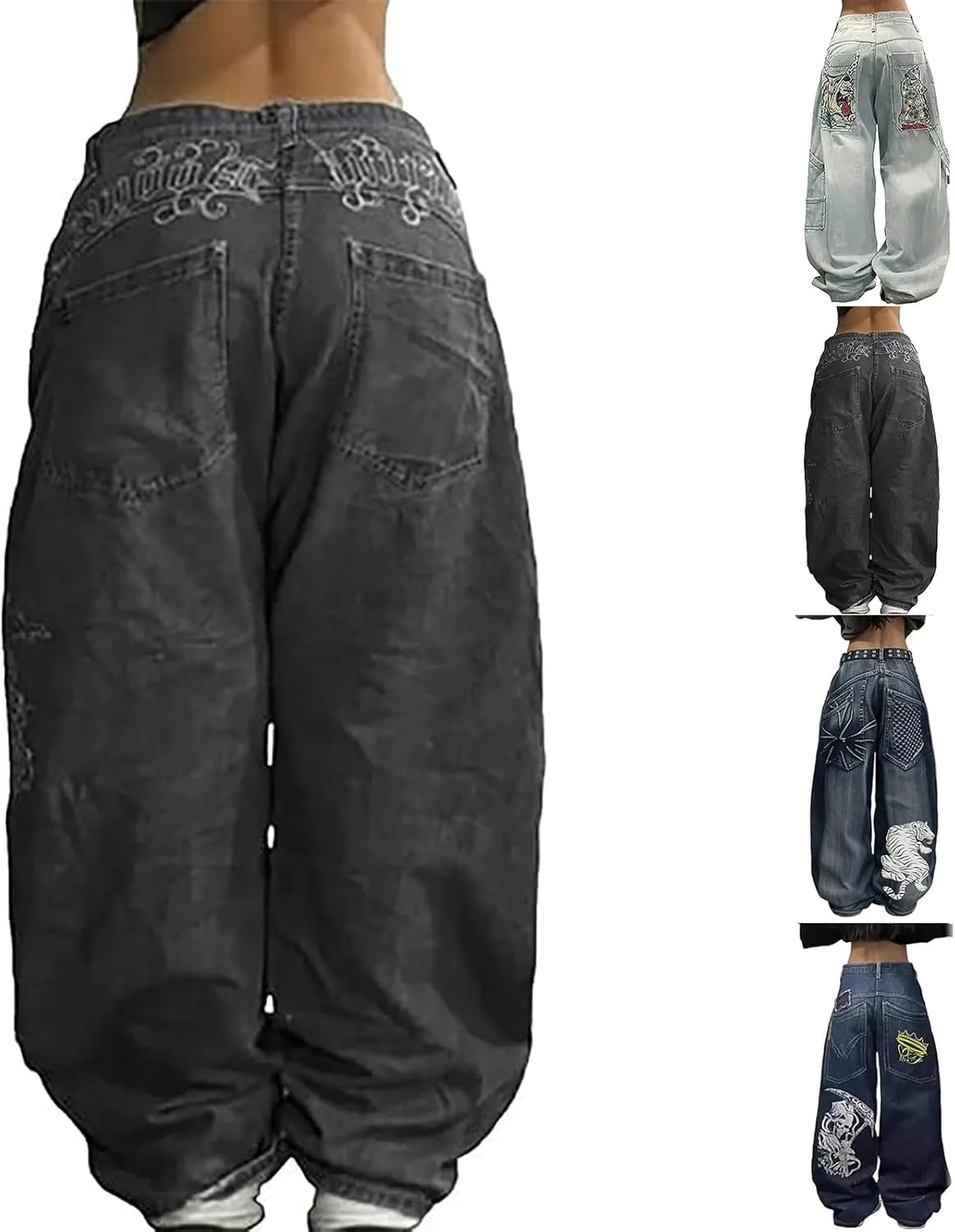 

Брюки-джинсы Baggy Barrel Y2k для женщин, высокие, винтажные, с принтом скелета KGKLKAX