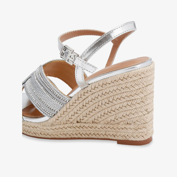 Сандалии-танкетки Pose Kg Kurt Geiger из искусственной кожи с кристаллами, серебряный — фото 4