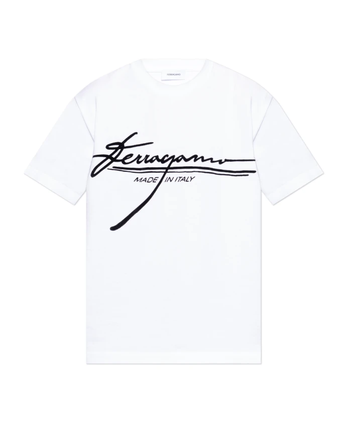 

Футболка с логотипом и бархатной отделкой. Ferragamo, белый