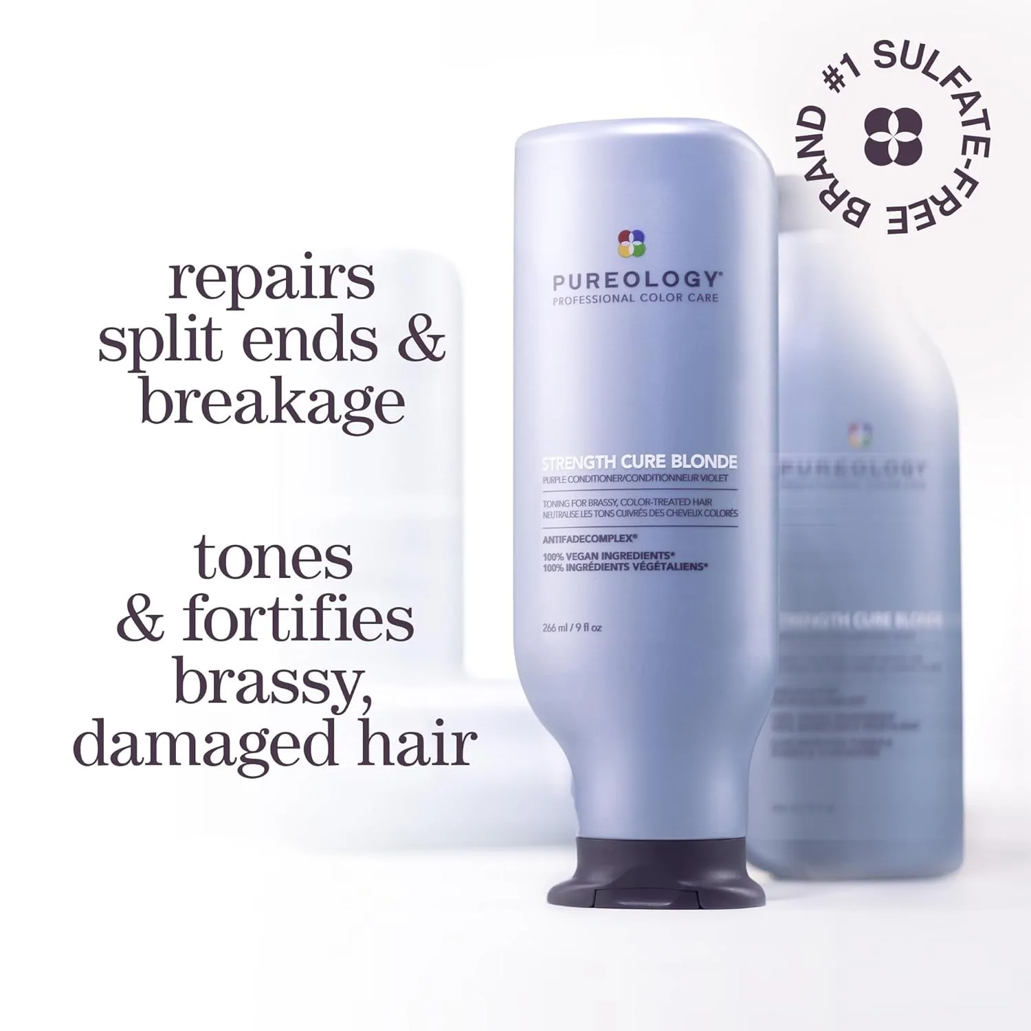 Кондиционер Pureology Strength Cure Blonde Purple - для светлых и осветленных окрашенных волос, укрепляет волосы и борется с нежелательной желтизной, не содержит сульфатов и подходит для веганов. 50 мл (.), Purple — фото 2