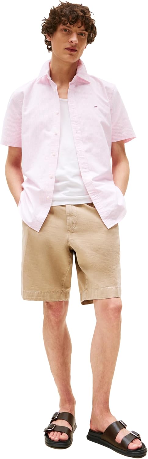 Рубашки оксфорды Tommy Hilfiger Men's с коротким рукавом, классический крой, мужские рубашки на пуговицах, Classic Pink / Optic White — фото 3