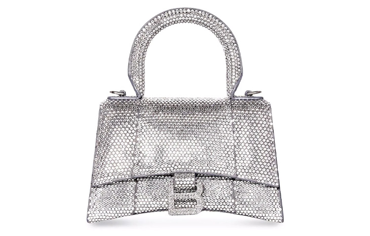 

Блестящая сумка Balenciaga в форме песочных часов, ромбовидная сумка через плечо, серебристая