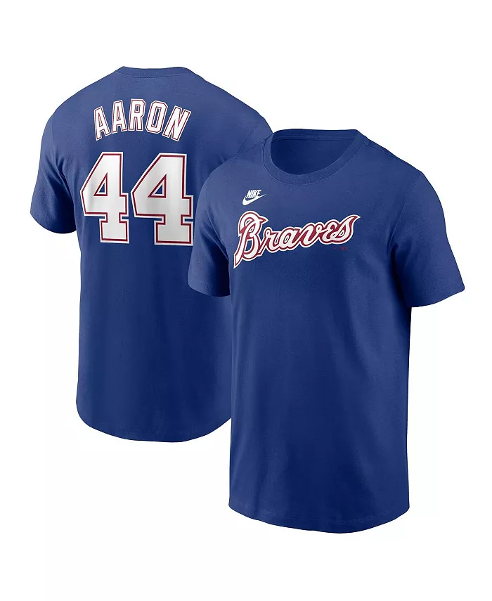 

Мужская футболка Atlanta Braves Cooperstown Collection с именем и номером Hank Aaron, цвет Royal Nike