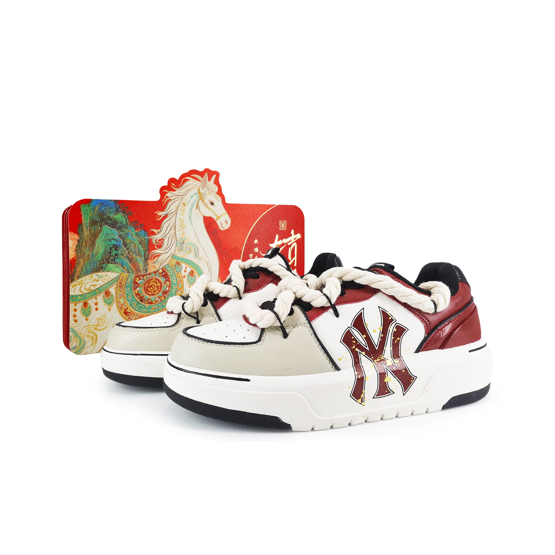 

MLB Кроссовки для скейтбординга Chunky Liner EIGHT% Auspicious, устойчивые к истиранию, низкие, унисекс, красные, золотые