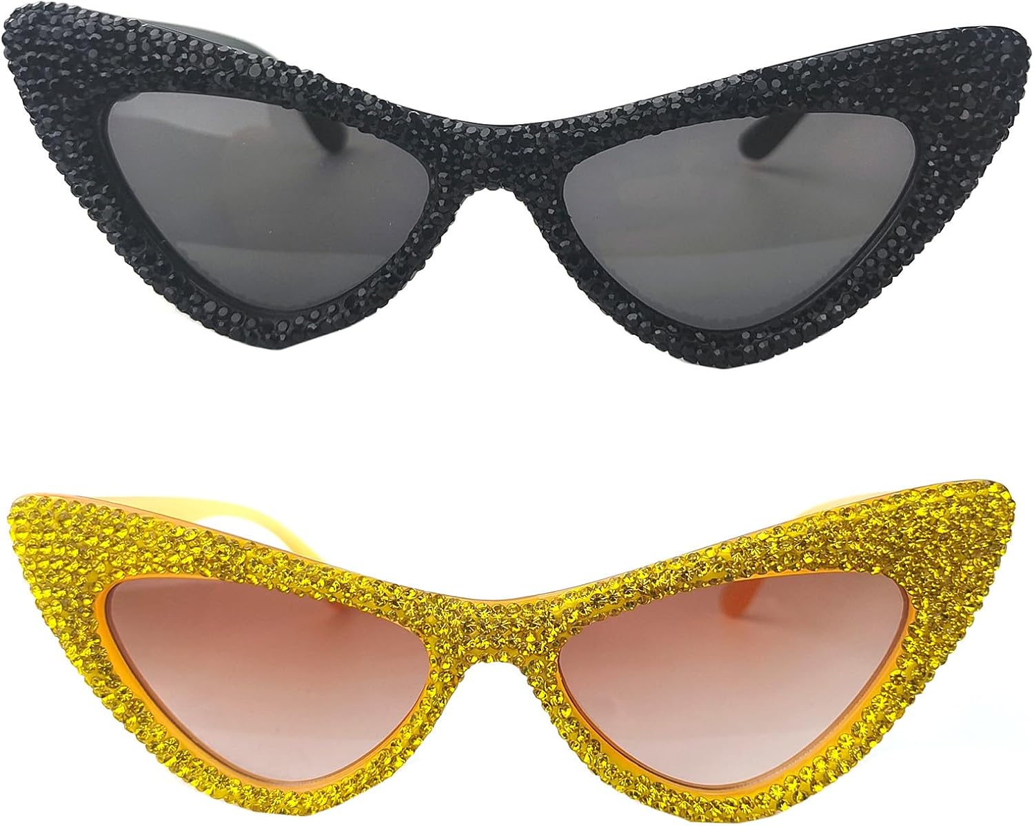 

Солнцезащитные очки Willochra Bling со стразами для женщин и мужчин, с бриллиантами, в форме «кошачий глаз», роскошные хрустальные очки для вечеринок, 2pcs-black&yellow