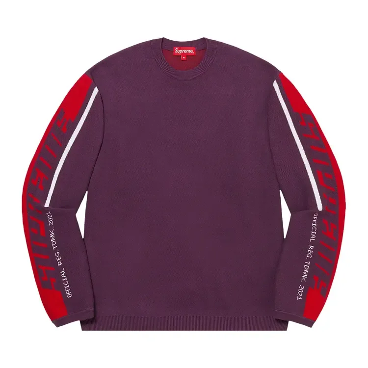 Свитер Supreme с полосатым узором на рукавах, цвет «сливовый», фиолетовый