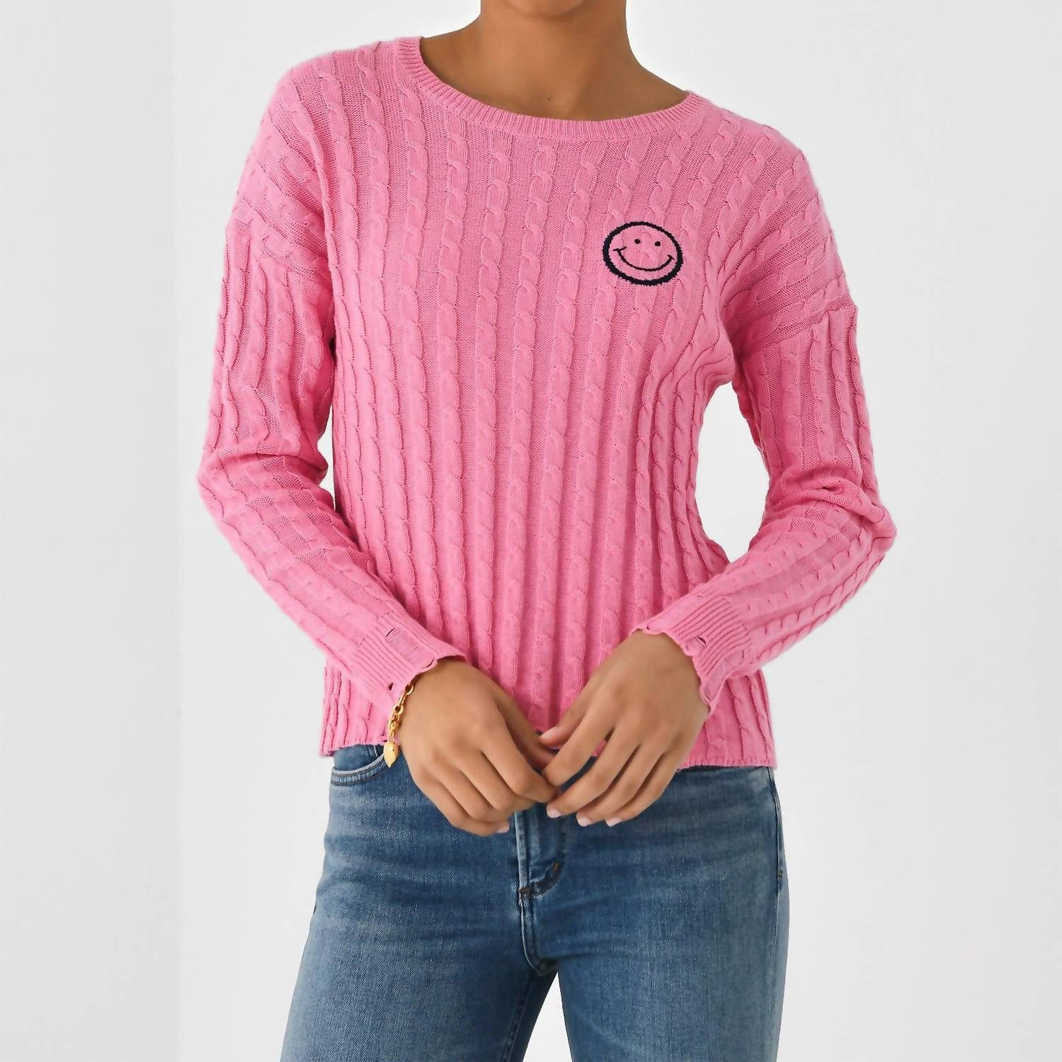 

Свитер Cable Varsity Smiley Crew в цвете Malibu/тёмно-синий J. Society