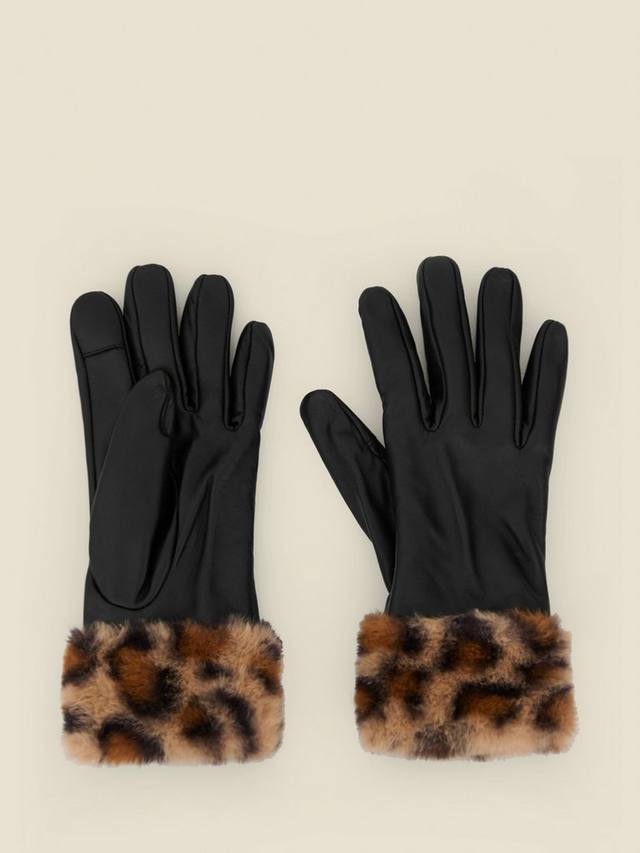 

Кожаные перчатки с леопардовым принтом и искусственным мехом Sosandar, Black