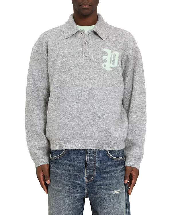 

Свитер-Поло свободного кроя Purple Brand, серый