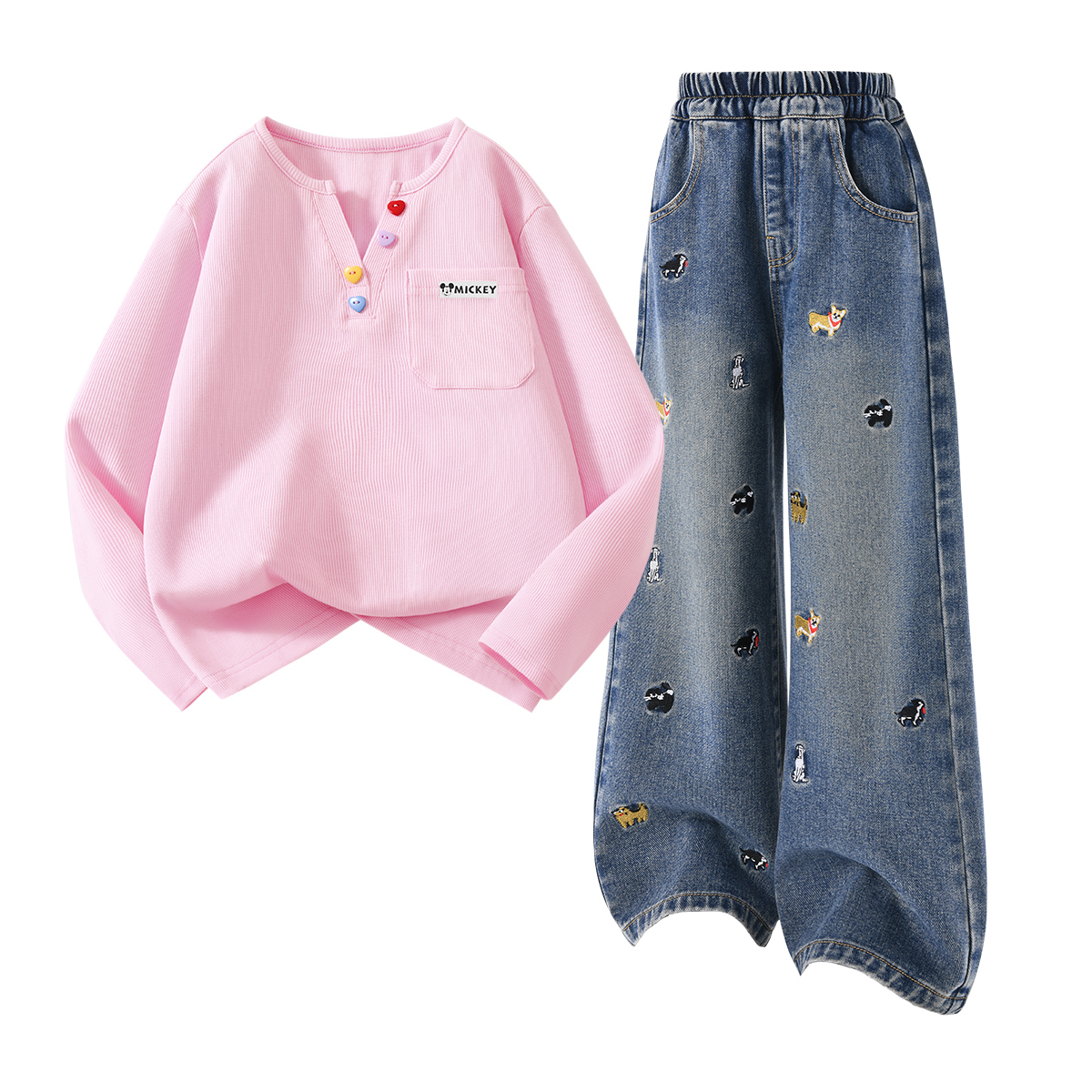 Детская повседневная спортивная одежда Disney, Dihu Long Hook-And-Loop K Gardenia White+Solid Color Denim Blue — фото 2