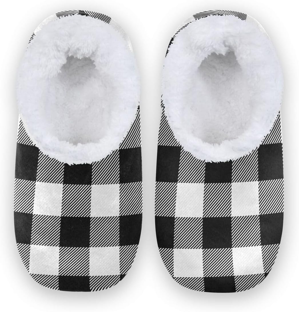 

Черно-белые клетчатые тапочки для женщин и мужчин, женские домашние тапочки из кораллового флиса, носки-тапочки, пушистые домашние тапочки для спальни Hmzxz