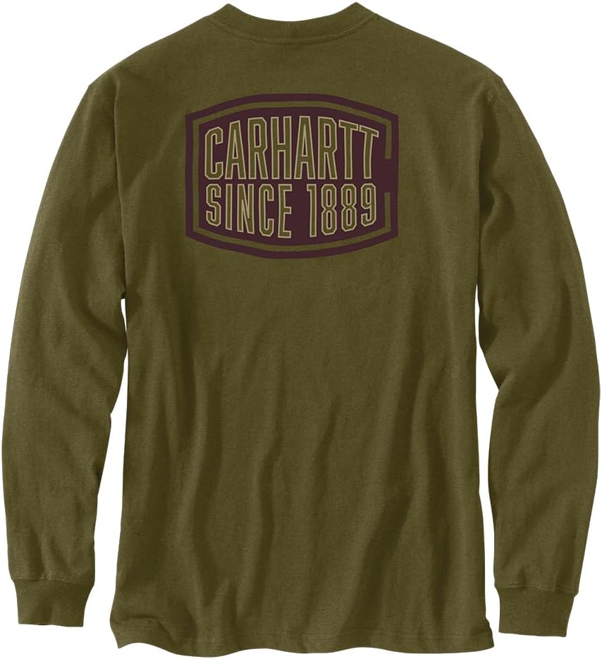 

Мужская свободная футболка Carhartt с длинным рукавом и карманом, с рисунком 1889 года, Dark Bronzed Green Heather, Зеленый, Мужская свободная футболка Carhartt с длинным рукавом и карманом, с рисунком 1889 года, Dark Bronzed Green Heather