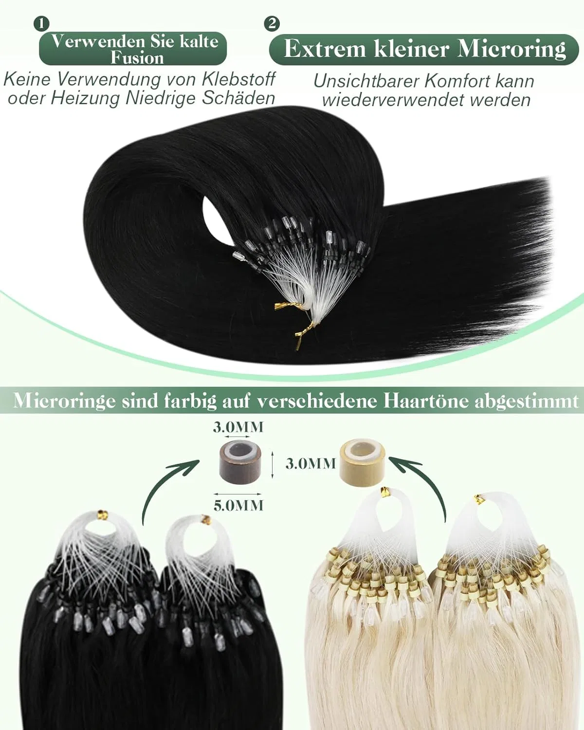 Наращивание волос микрокольцами «Micro Ring Black» 50 см от Ugeat Ugeat — фото 3