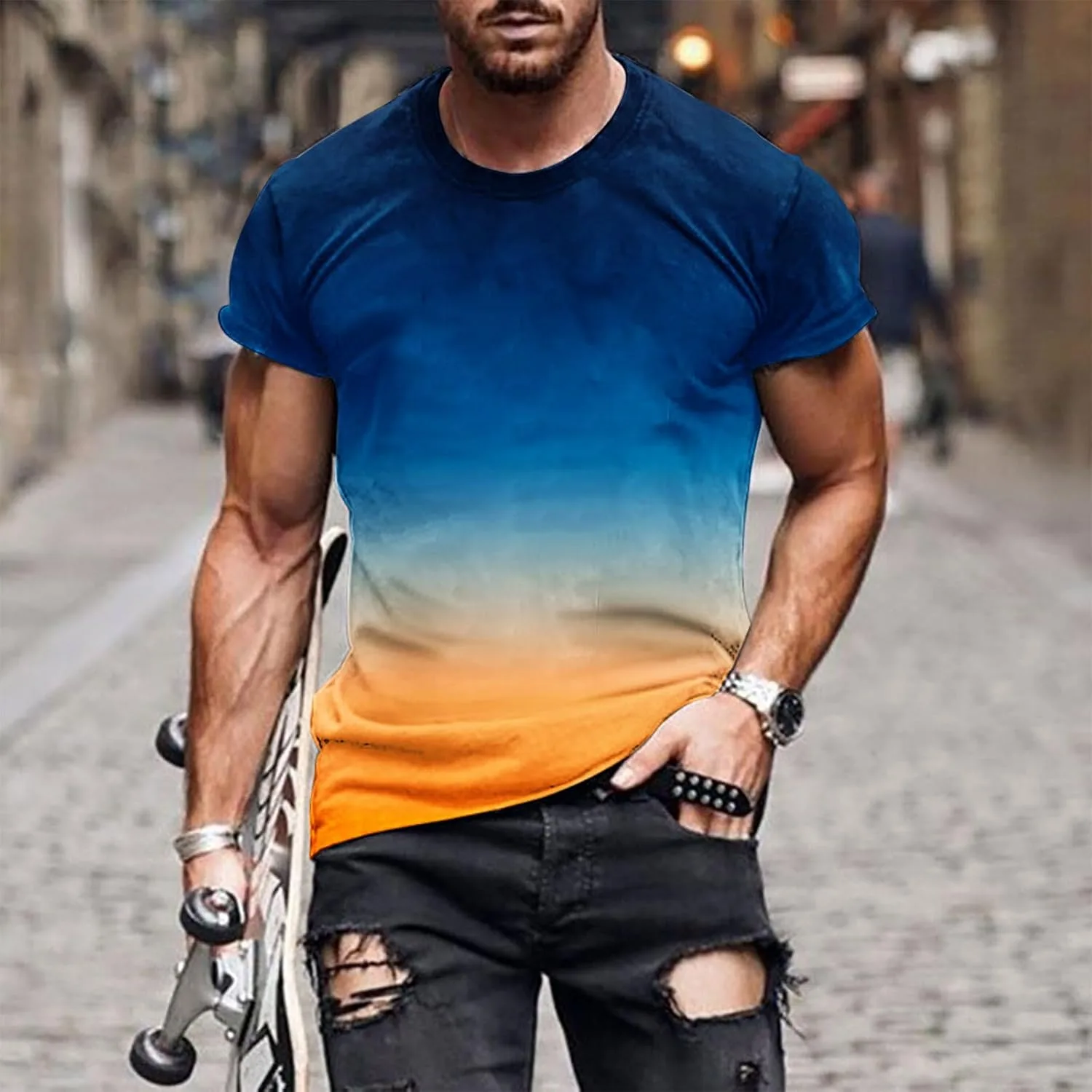 Мужская футболка Casual с градиентом, короткий рукав, Regular Fit — фото 2