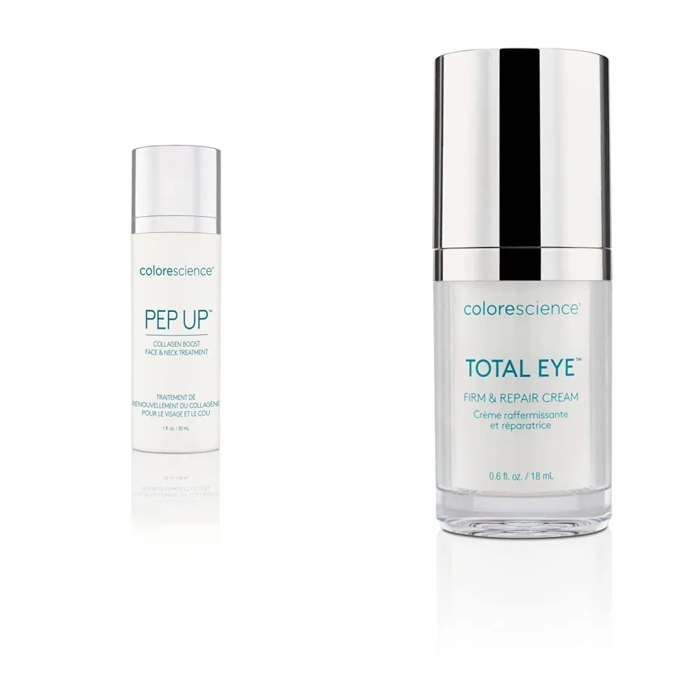 Colorescience набор Pep Up Collagen Renewal для лица и шеи, стимулирует выработку коллагена и эластина, 10 пептидов против признаков старения + Total Eye Firm & Repair крем