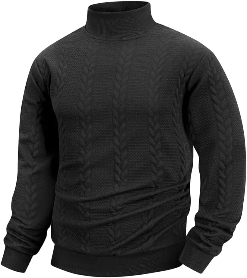 Высокий воротник, теплый свитер мужской, вязаный, фактурный, Slim Pullover