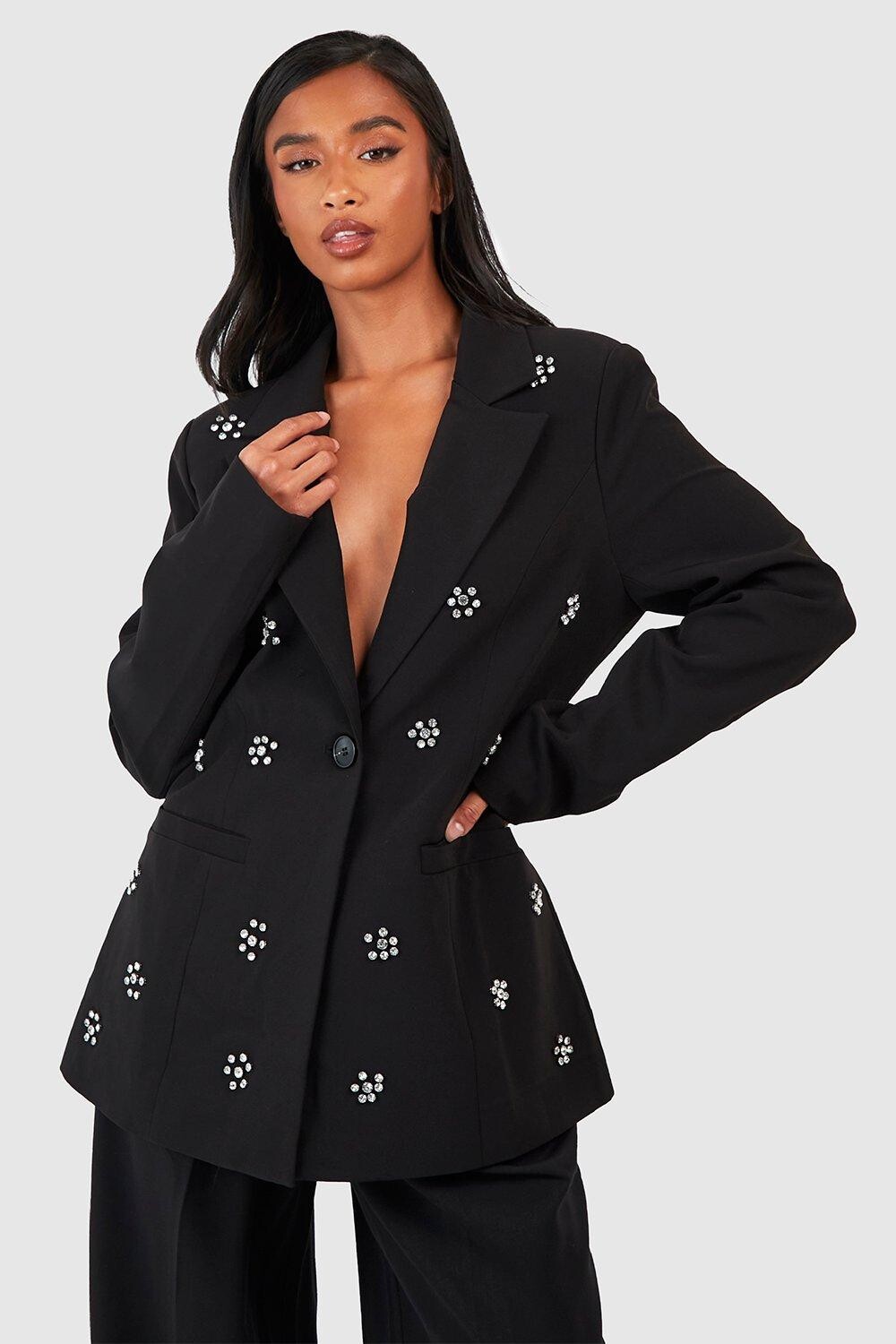 

Миниатюрный блейзер с кристаллами boohoo, черный