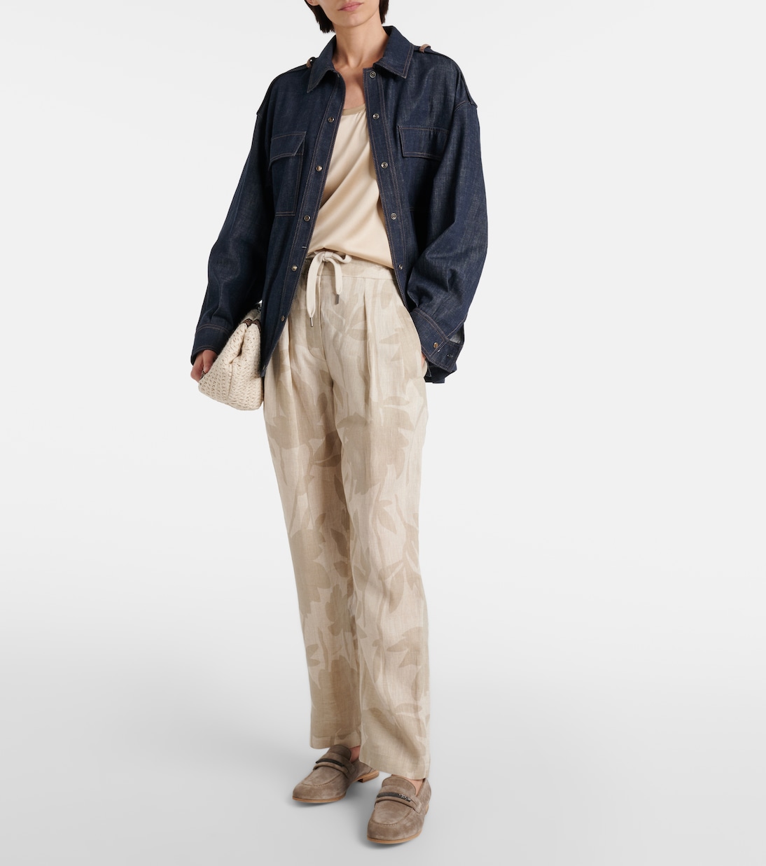 Зауженные брюки из льна с принтом Brunello Cucinelli, Naturale — фото 2