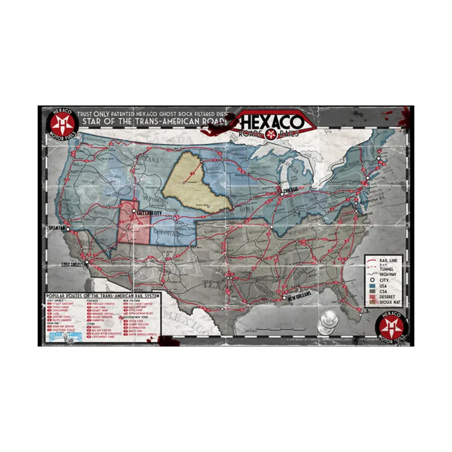 

Флип-карта - карта Нового Орлеана и Гексако Северной Америки, Deadlands Noir