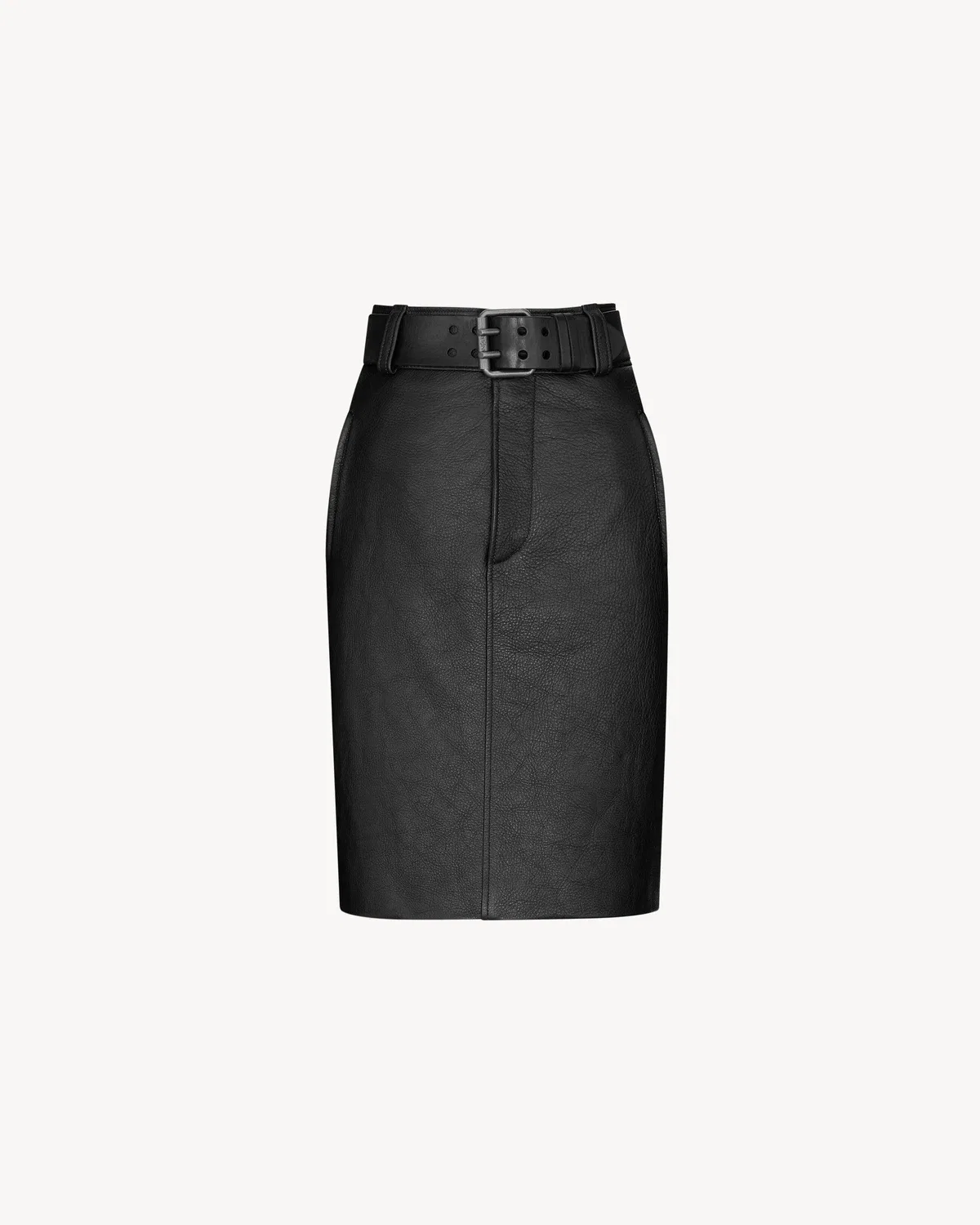 Юбка-карандаш с поясом из зернистой кожи SAINT LAURENT, черный