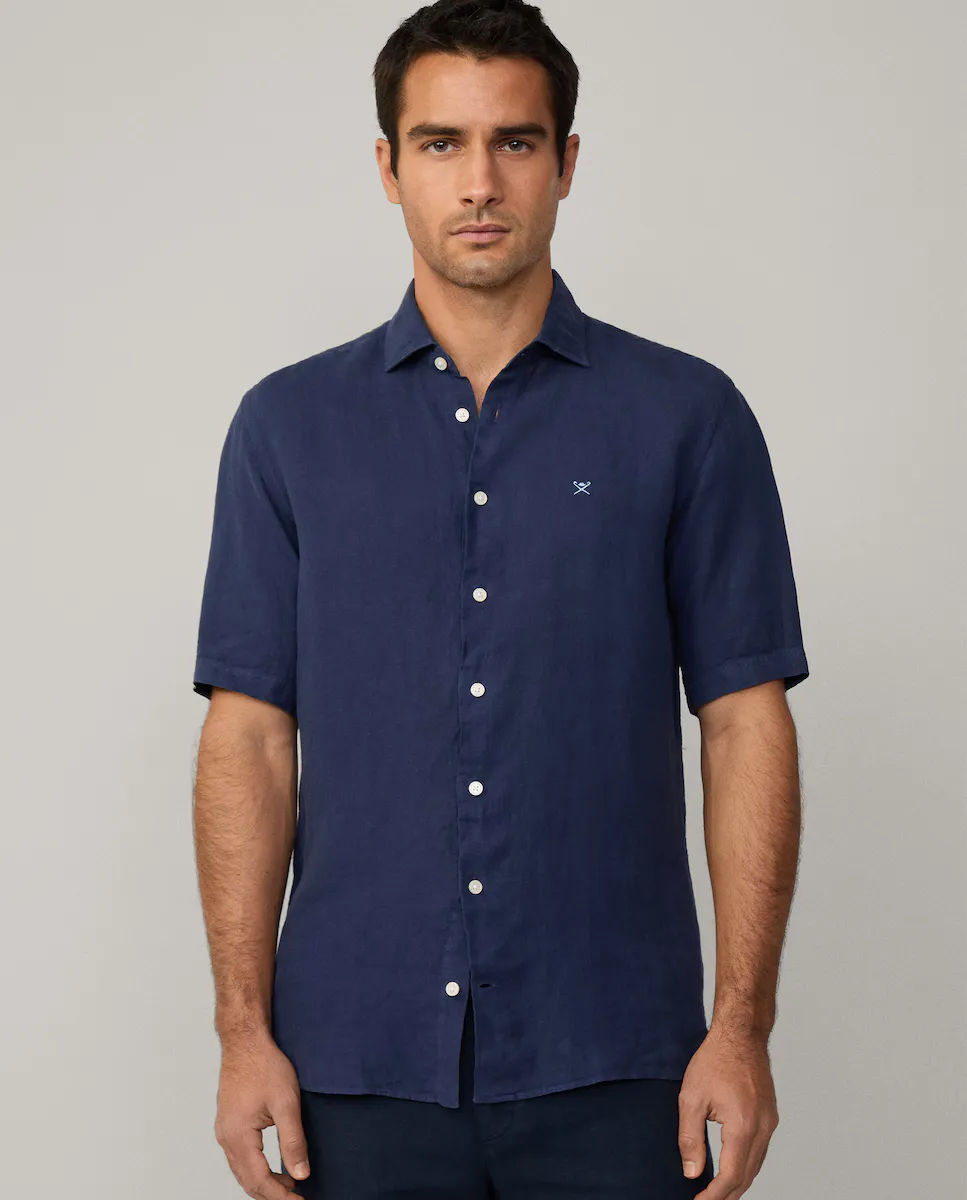 

Мужская льняная рубашка с коротким рукавом на заказ Hackett, тёмно-синий