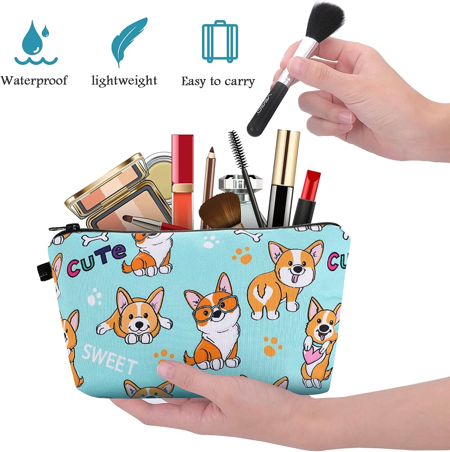 Косметичка Sibba холщовая с собачьим принтом Sibba, Shiba Pattern — фото 4