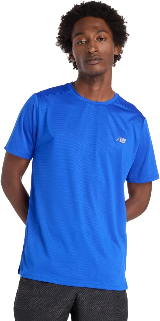 

Мужская беговая футболка New Balance Sport Essentials с коротким рукавом, влагоотводящая и быстросохнущая (MT41222), голубой