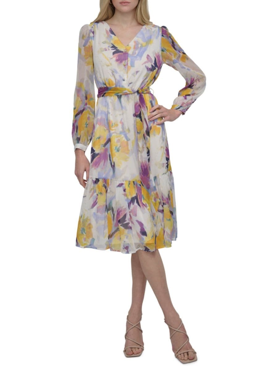 

Длинное акварельное платье-миди с рукавами-фонариками DKNY, цвет Sunshine Multicolor