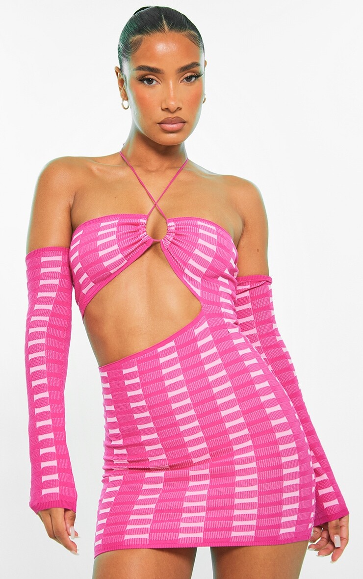 

PrettyLittleThing Розовое двухцветное мини-платье квадратной вязки, Розовый, PrettyLittleThing Розовое двухцветное мини-платье квадратной вязки