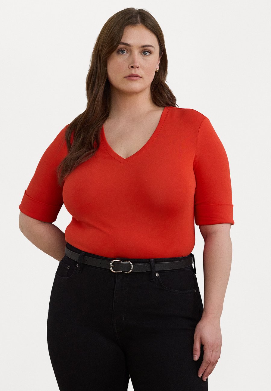 

Футболка Lauren Ralph Lauren Woman STRETCH COTTON ELBOW-SLEEVE V-NECK TEE, Bright Vermilion/Red