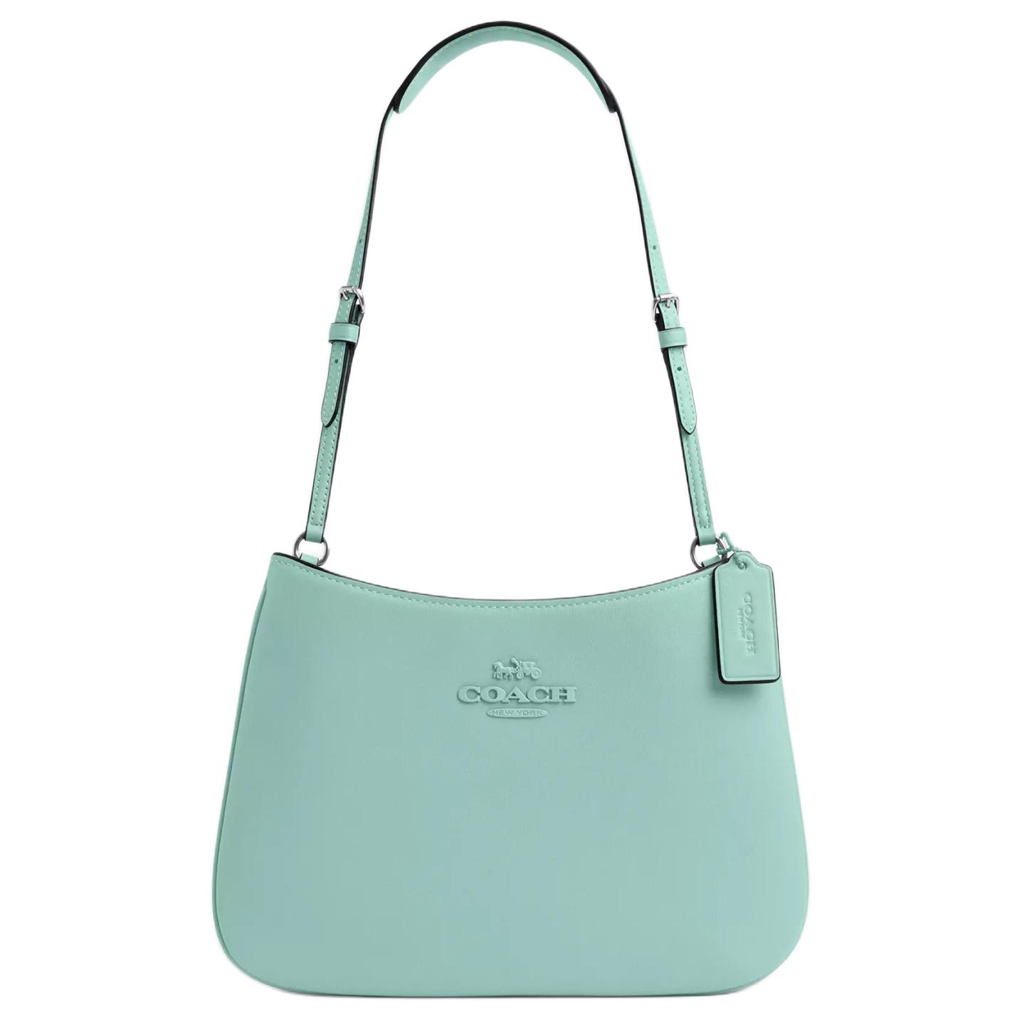 

COACH Гладкая кожаная сумка, большая женская сумка через плечо Silver & Faded Blue