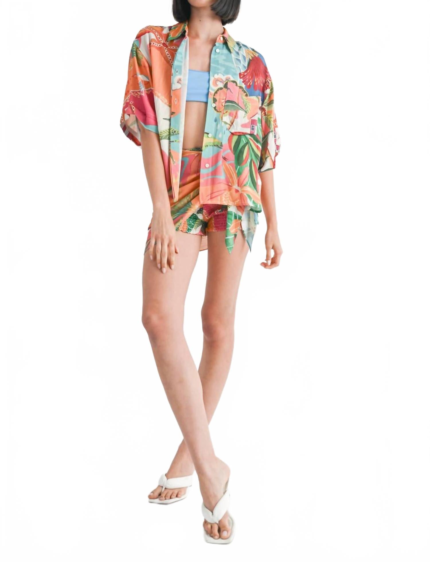 

Emory Park Рубашка в тропическом стиле с принтом «мандариново-бирюзовый»