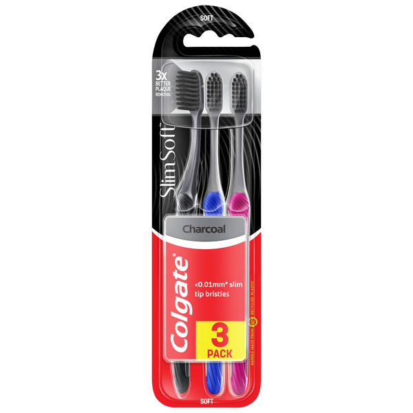 

Тонкая мягкая зубная щетка, 3 шт./1 упаковка. Colgate Slim soft charcoal