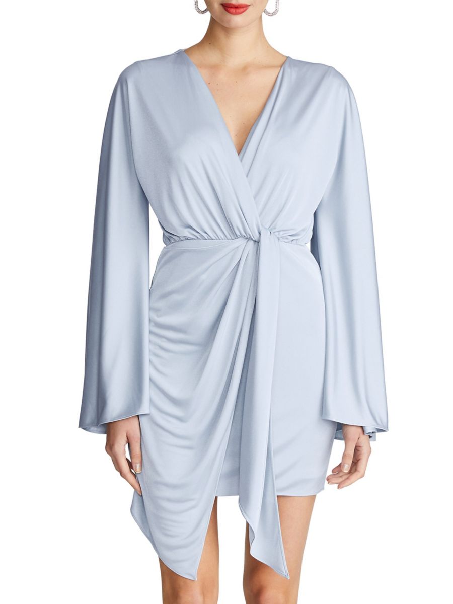 

Мини-платье Kiko с драпировкой и длинными рукавами из джерси Halston, цвет Shale Blue