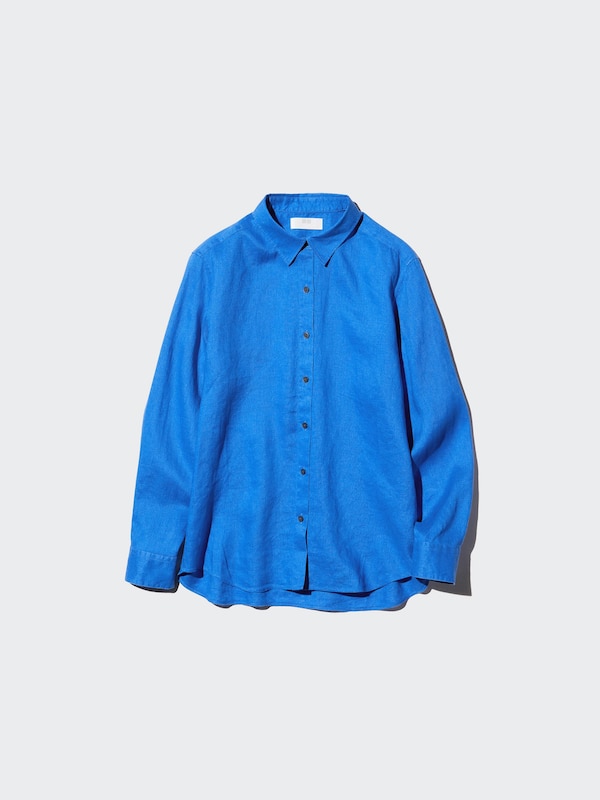 Рубашка из 100% премиального льна Uniqlo, 66 blue
