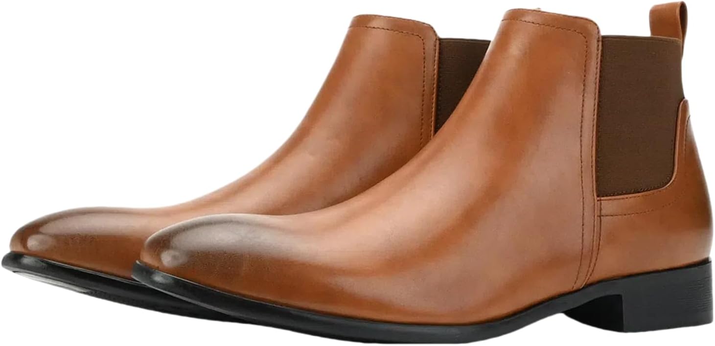 

Мужские классические кожаные челси на щиколотку с заостренным носком, слипоны чукка, модные туфли на низком каблуке, деловые повседневные Abborora, коричневый