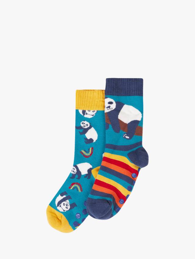 

Детские носки Fruig с отличным сцеплением из хлопковой смеси Frugi, Pack of 2, Panda Play/Multi