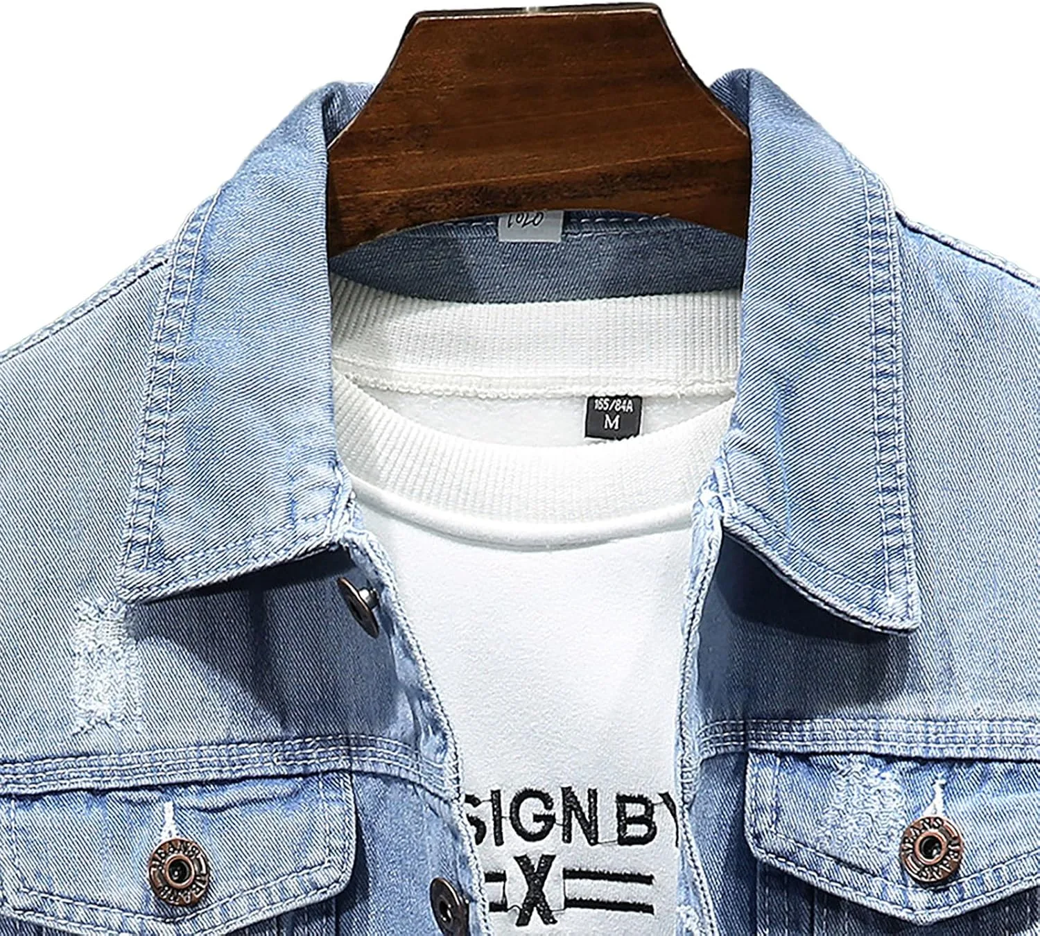 Мужская джинсовая куртка верхняя одежда slim fit классическая винтажная джинсовая куртка с длинным рукавом потертая destroyed джинсовый пиджак Generic, светло-голубой — фото 3