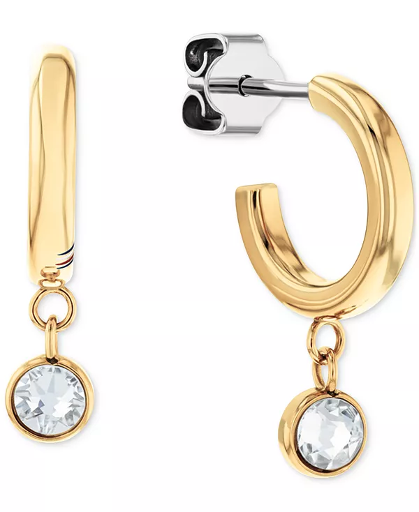 

Комплект из 2 серег-колец с подвесками-паве и кристаллами Tommy Hilfiger, gold