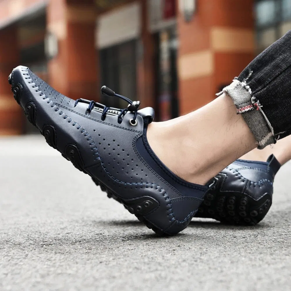 Мокасины кожаные перфорированные Asifn Loafers, синий — фото 2