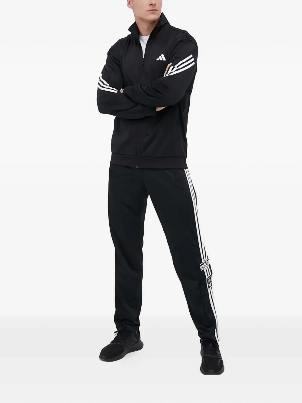Полосатая куртка на молнии Adidas, черный — фото 2