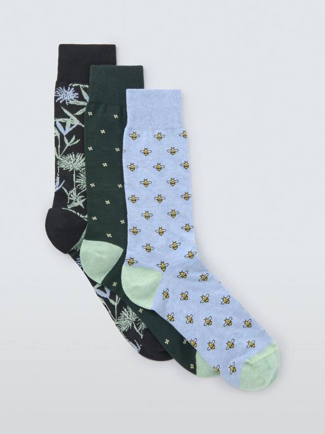 

Носки из хлопковой смеси Bee & Flower made in Italy John Lewis, Pack of 3, Green Multi