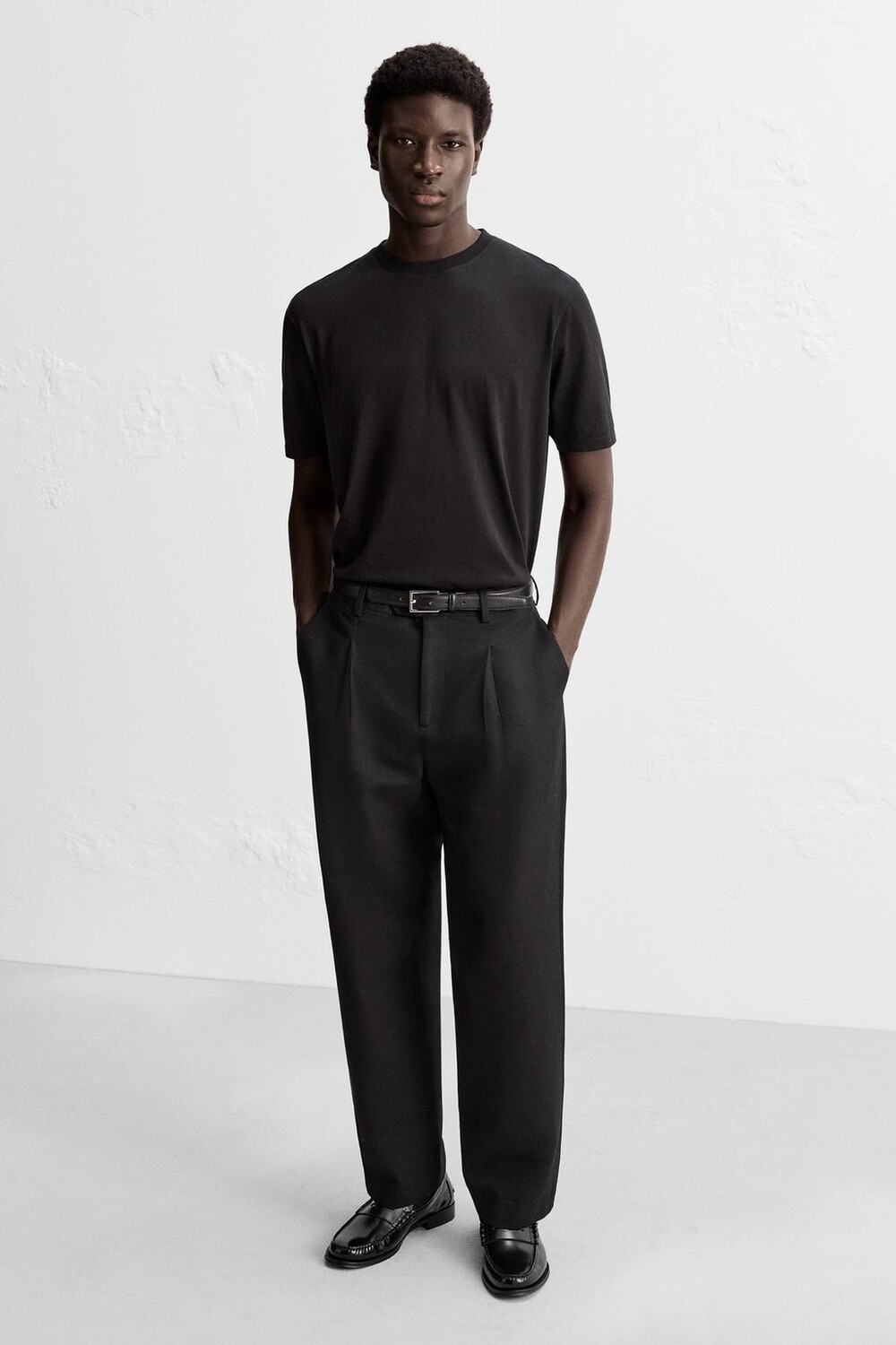 

Кожаные лоферы с ремешком пенни ZARA, черный