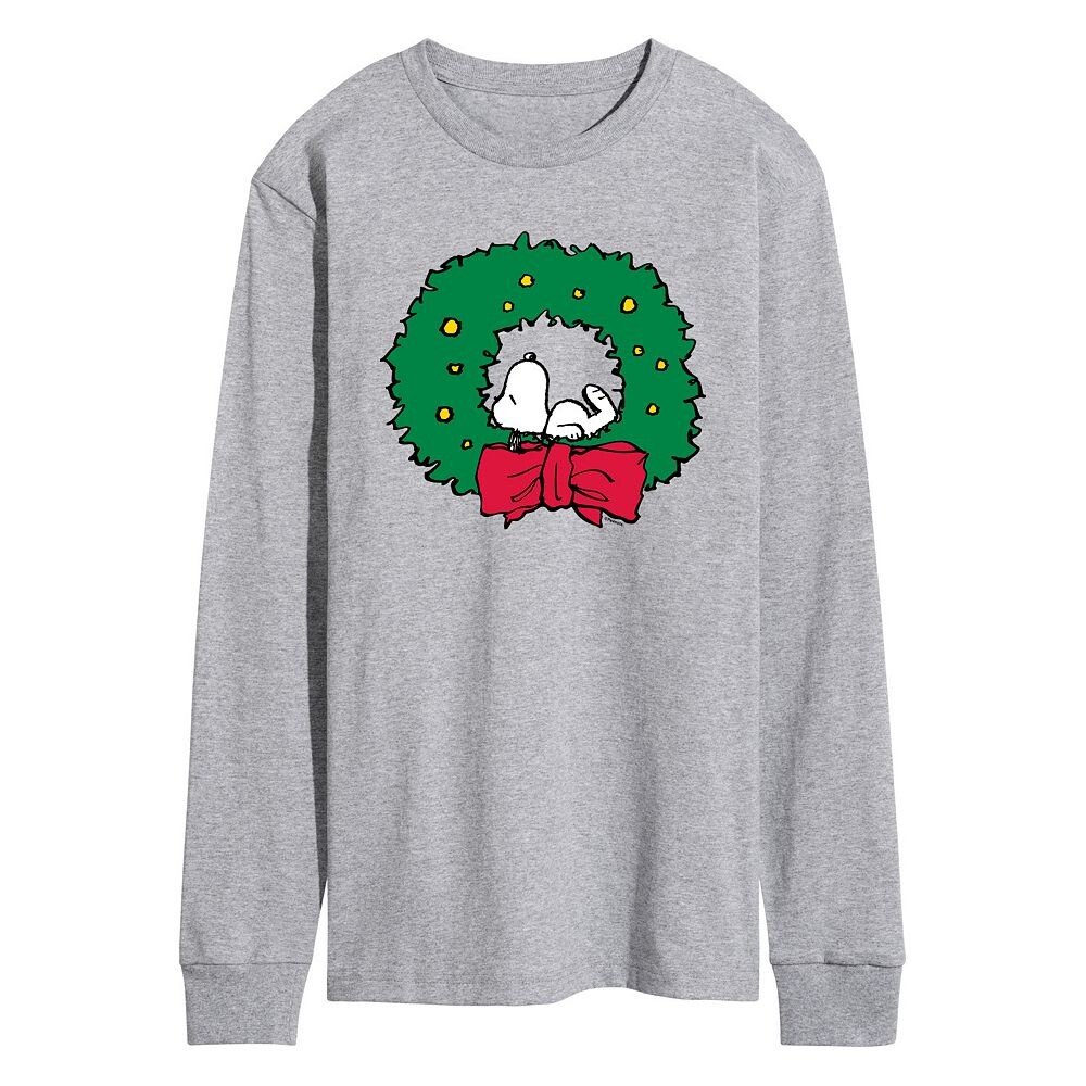 

Мужская футболка с длинными рукавами и рисунком Peanuts Snoopy Wreath Licensed Character, цвет Heather Gray