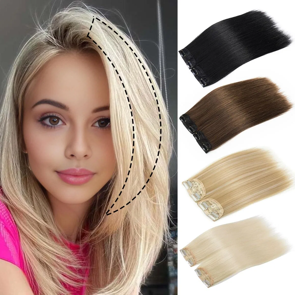 Набор из 2 накладных прядей для волос с 4 заколками 20 см Parxitn, Blond Mix