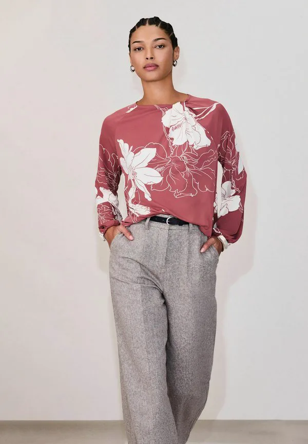 Блузка прямого кроя с перекрученным воротником и длинными рукавами Next, Rose Floral Print
