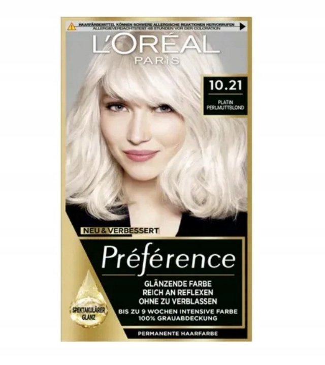 

Loreal Preference Платиновый жемчужный блонд 10.21 (7826) brak danych